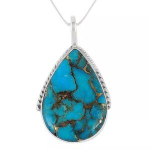 New Womens Turquoise Blue Copper 925 Silver Necklace